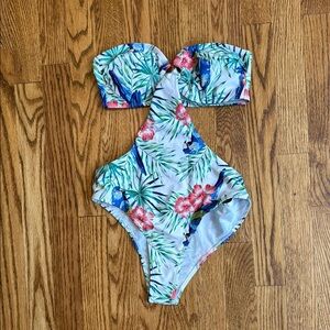 Tropical, one piece strapless, bathing suit